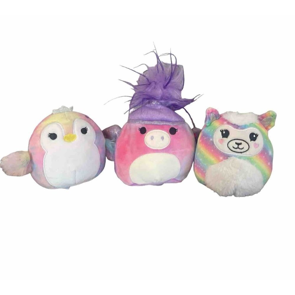 Squishmallows 5” Lot Of 3 Bailey Rainbow Llama,Doo Willow Pegasus, Claire’s Bird